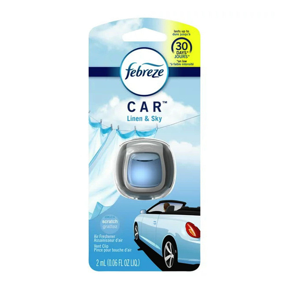 Febreze Car Odor-Eliminating Air Freshener Vent Clip Linen & Sky, 0.06 Oz